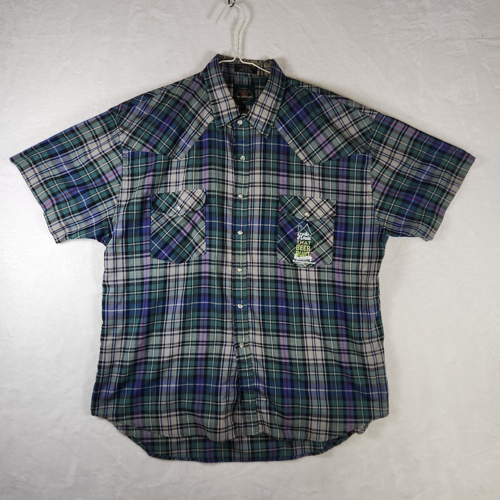 McGregor Mens Pearl‎ Snap Western Shirt L Plaid Short Sleeve Cowboy